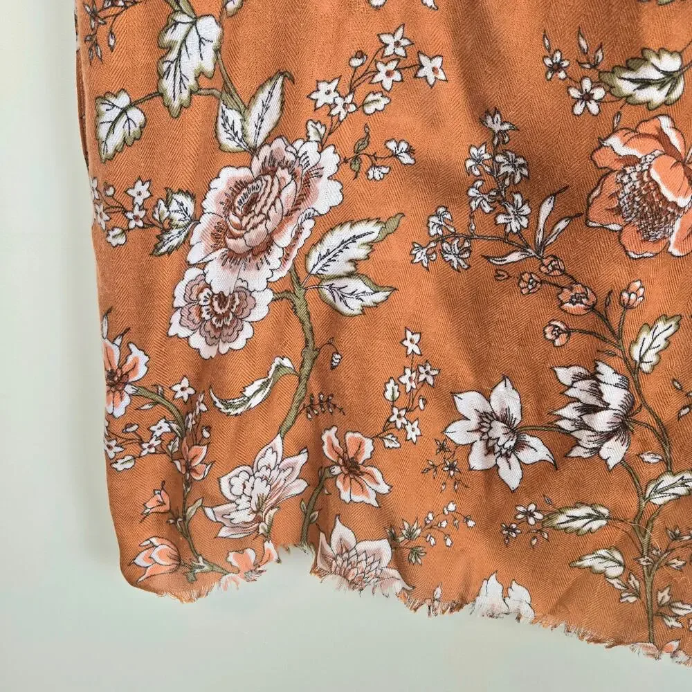Floral Scarf Wrap Shawl Sarong Tie Top Orange White